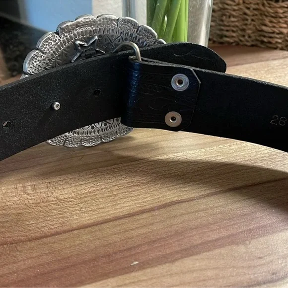 Ralph Lauren Black Tooled Leather Concho Belt